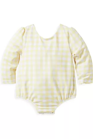 Janie and Jack Girls Swimsuits - Baby Girl's Gingham Rashguard Swimsuit - Yellow - Size 18 Months - Yellow - Size 18 Months