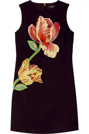 Kate Spade Women Printed Dresses - Women's Floral Applique Shift Dress - Black - Size 12 - Black - Size 12