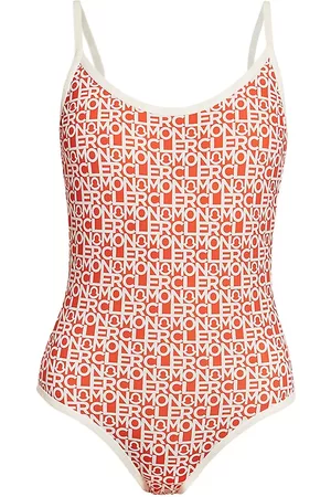 Moncler Women Swimsuits - Women's Logo Scoopback One-Piece Swimsuit - Orange Multi - Size Small - Orange Multi - Size Small