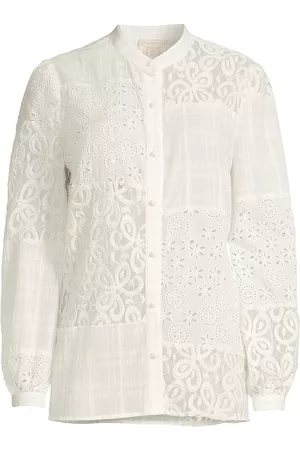 JOHNNY WAS Women Shirts - Women's Carmen Patchwork Buttoned Shirt - White - Size 18 - White - Size 18