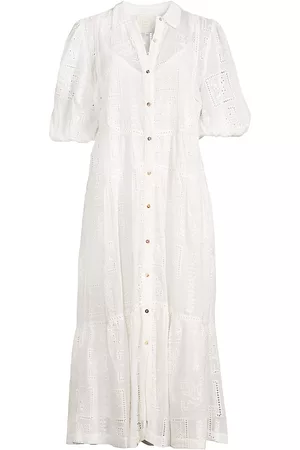 JOHNNY WAS Women Midi Dresses - Women's Sadie Eyelet-Embroidered Cashmere-Blend Midi-Dress - White - Size 14 - White - Size 14