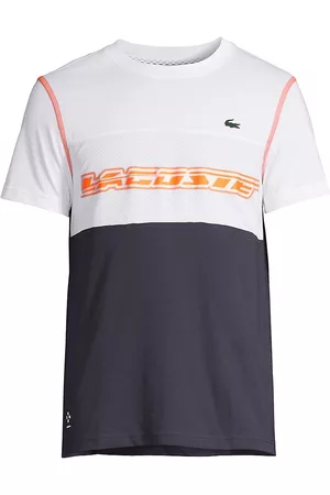 Lacoste Men Short Sleeved T-Shirts - Men's Tennis x Daniil Medvedev Cotton-Blend T-Shirt - White Blue - Size XL - White Blue - Size XL