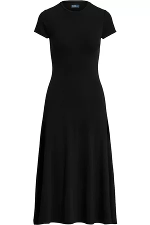 Ralph Lauren Women Casual Dresses - Women's Logo Embroidered Fit-&-Flare T-Shirt Dress - Polo Black - Size Large - Polo Black - Size Large