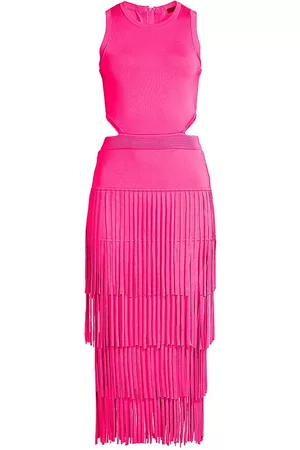Toccin Women Knitted Dresses - Women's Jemma Fringe Knit Midi-Dress - Hot Pink - Size XS - Hot Pink - Size XS