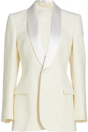 WARDROBE.NYC Women Blazers - Women's Single-Breasted Wool Tuxedo Blazer - Off White - Size XS - Off White - Size XS