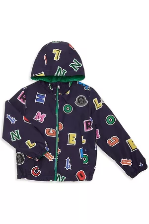 Moncler Jackets - Little Kid's & Kid's Delbee Logo Print Hooded Jacket - Navy - Size 4 - Navy - Size 4