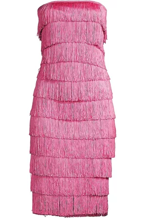 Norma Kamali Women Strapless Dresses - Women's Fringe Strapless Sheath Dress - Candy Pink - Size XXS - Candy Pink - Size XXS