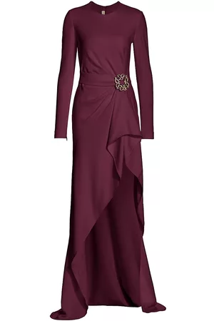 Elie saab Women Long Sleeve Dresses - Women's Long-Sleeve Crepe Gown - Grape Wine - Size 4 - Grape Wine - Size 4