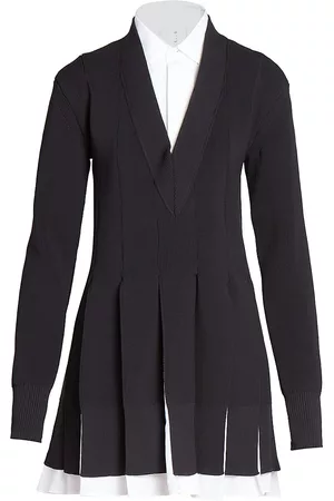 SACAI Women Blazer Dresses - Women's Pleated Two-Tone Blazer Dress - Black - Size XS - Black - Size XS