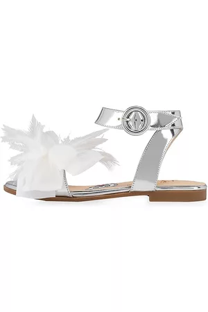 Christian Louboutin Girls Sandals - Little Girl's & Girl's Anemonou Feather Trim Sandals - Silver - Size 11 (Child) - Silver - Size 11 (Child)