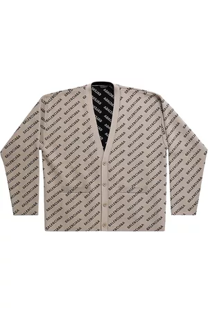 Balenciaga Men Sweatshirts - Men's Mini Allover Logo Cardigan - Beige - Size Small - Beige - Size Small