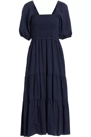 XiRENA Women Puff Sleeve Dress - Women's Chiara Smocked Puff-Sleeve Midi Dress - Navy - Size XS - Navy - Size XS
