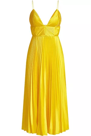 AMUR Women Midi Dresses - Women's Viv Pleated Midi-Dress - Yellow Tang - Size 2 - Yellow Tang - Size 2