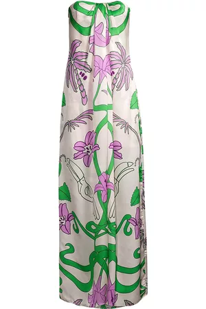 Juan de Dios Women Maxi Dresses - Women's Bardot Maxi Silk Dress - Violet Garden - Size 2 - Violet Garden - Size 2