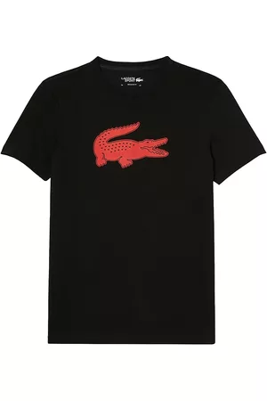 Lacoste Men Short Sleeved T-Shirts - Men's Contrast Logo-Print T-Shirt - Black Corrida - Size Large - Black Corrida - Size Large