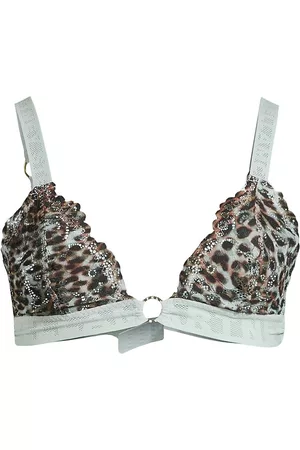 Stella McCartney Women Bralettes - Women's Leopard Lace Logo Bralette - Mint Black - Size Small - Mint Black - Size Small