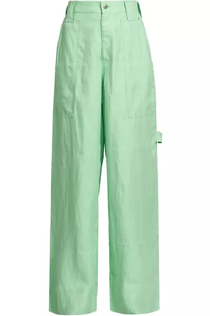 Stella McCartney Women Twill Pants - Women's Fluid Twill Linen Trousers - Fluo Mint - Size 0 - Fluo Mint - Size 0