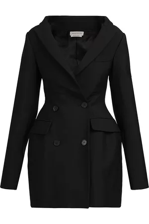 Alexander McQueen Women Mini Dresses - Women's Wool Blazer Minidress - Black - Size 14 - Black - Size 14