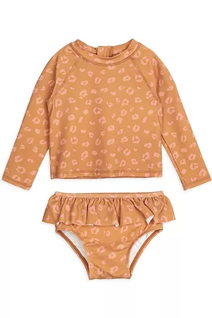 Miles The Label Girls Loungewear - Baby Girl's Animal Print Two-Piece Swimsuit - Camel - Size 12 Months - Camel - Size 12 Months