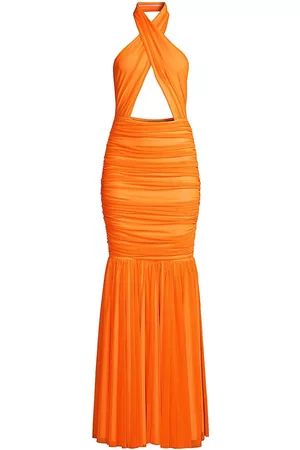 Norma Kamali Women Halter Neck Dresses - Women's Halter Neck Cut-Out Mermaid Gown - Neon Orange - Size XXS - Neon Orange - Size XXS