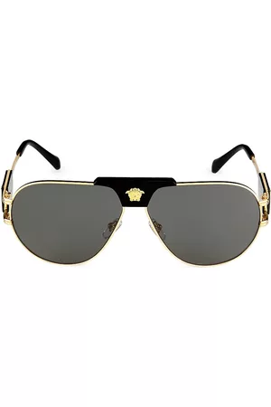 VERSACE Men Sunglasses - Men's 63MM Steel Pilot Sunglasses - Gold - Gold