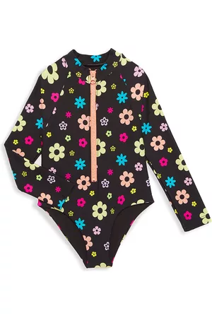 Beach Riot Girls Swimsuits - Little Girl's & Girl's Charlie Rashguard Swimsuit - Black Multi - Size 5 - Black Multi - Size 5