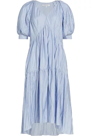 Frame Women Puff Sleeve Dress - Women's Shirred Puff-Sleeve Midi-Dress - Oxford Blue - Size Small - Oxford Blue - Size Small
