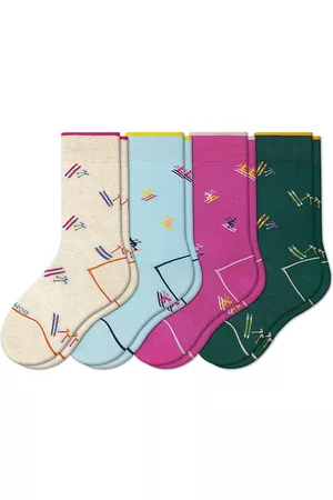 BOMBAS Ski Accessories - Little Kid's & Kid's Lightweight Ski Knit Calf-Length Socks, Pack of 4 - Jewel Pine - Jewel Pine