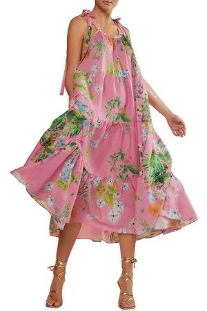 Cynthia Rowley Women Swing Dresses - Women's Layla Floral Swing Midi-Dress - Pink Multi - Size 18 - Pink Multi - Size 18