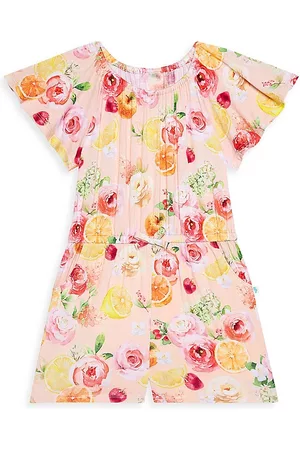 Posh Peanut Girls T-Shirts - Little Girl's & Girl's Jill Marie Floral Fruit Print Romper - Light Pastel Pink - Size 7 - Light Pastel Pink - Size 7