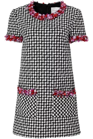 Carolina Herrera Women Shift Dresses - Women's Embellished-Trim Shift Dress - Black White - Size 2 - Black White - Size 2