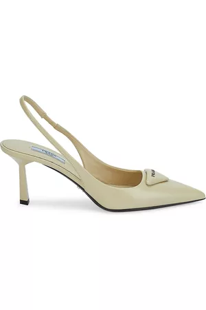 Prada Women High Heels - Women's Leather Logo Slingback Pumps - Deserto - Size 9 - Deserto - Size 9