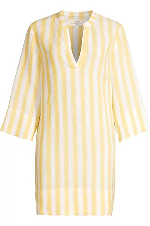 Birds Of Paradis Women Shift Dresses - Women's Lucca Linen Shift Dress - Yellow Stripe - Size XS - Yellow Stripe - Size XS