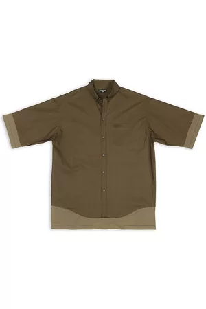 Balenciaga Men Short sleeved Shirts - Men's BB Icon Layered Short Sleeve Shirt - Khaki - Size 15 - Khaki - Size 15