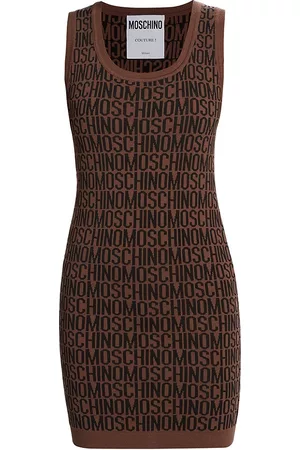 Moschino Women Knitted Dresses - Women's Logo Knit Minidress - Brown Multi - Size 8 - Brown Multi - Size 8