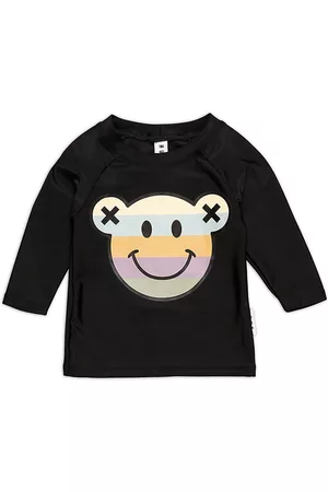 Huxbaby Swimwear - Baby Girl's,Little Girl's & Girl's Rainbow Smile Bear Rashguard - Black - Size 1 - Black - Size 1