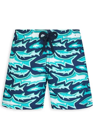 Vilebrequin Boys Swim Shorts - Little Boy's & Boy's Shark Print Swim Shorts - Blue Marine - Size 4 - Blue Marine - Size 4