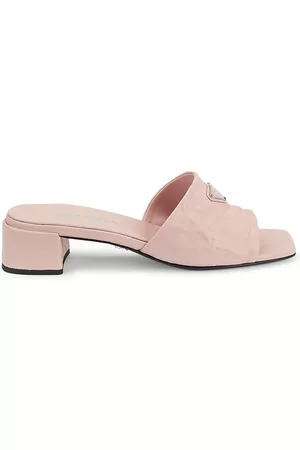 Prada Women Heels - Women's Crinkled Leather Block-Heel Mules - Alabaster - Size 7 - Alabaster - Size 7
