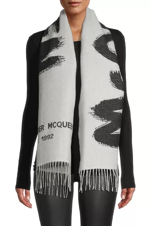 Alexander McQueen Women Scarves - Women's Graffiti Logo Wool Scarf - Ivory - Ivory