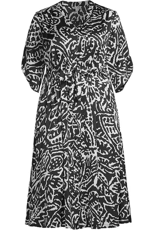 NIC+ZOE Women Midi Dresses - Women's Stamp Geometric Midi-Dress - Black Multi - Size 14 - Black Multi - Size 14
