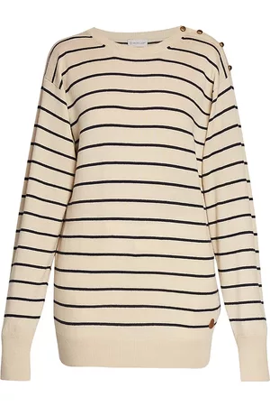 Moncler Women Blouses - Women's Striped Crewneck Wool-Blend Sweater - Beige Multi - Size Small - Beige Multi - Size Small