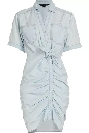 VERONICA BEARD Women Mini Dresses - Women's Hensley Ruched Chambray Minidress - Glacier Ice - Size 0 - Glacier Ice - Size 0