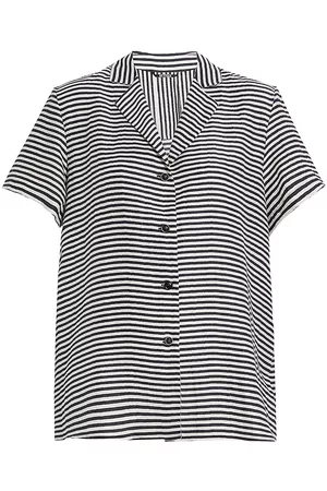Persona by Marina Rinaldi Women Tops - Women's Mr. Voyage Barre Linen-Blend Striped Top - Black - Size 14W - Black - Size 14W
