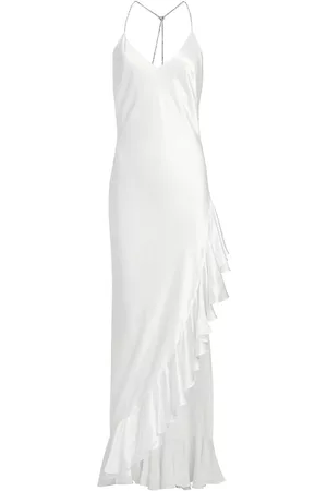 Michael Lo Sordo Women Evening Dresses - Women's Silk Ruffled Drape Gown - White - Size 2 - White - Size 2
