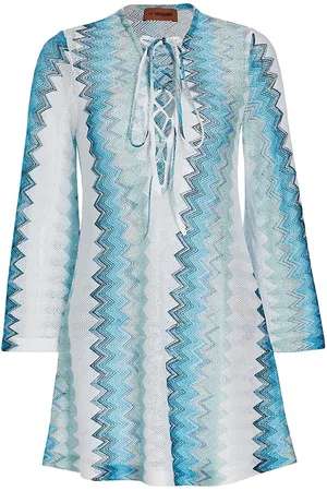 Missoni Women Tunic Dresses - Women's ZigZag Caftan Cover-Up Dress - White Sky Blue - Size 0 - White Sky Blue - Size 0