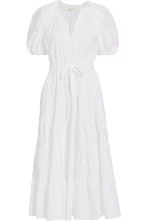 ULLA JOHNSON Women Puff Sleeve Dress - Women's Olina Puff-Sleeve Midi-Dress - Blanc - Size 4 - Blanc - Size 4
