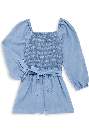 Bella Dahl Girls T-Shirts - Little Girl's & Girl's Soft Touch Tencel Puff-Sleeve Romper - Mykonos Blue - Size 6 - Mykonos Blue - Size 6