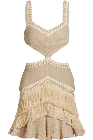 PATBO Women Mini Dresses - Women's Metallic Cut-Out Fringe Minidress - Clay - Size 0 - Clay - Size 0