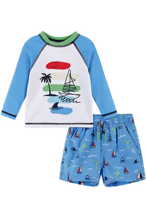 Andy & Evan Boys Sets - Baby Boy's 2-Piece Long-Sleeve Rashguard Swim Set - Blue Sail Shark - Size 3 Months - Blue Sail Shark - Size 3 Months