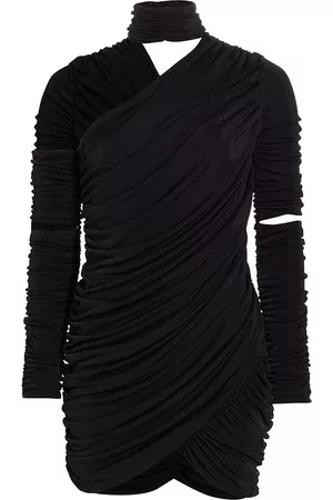Aliette Women Asymmetrical Dresses - Women's Asymmetric Ruched Jersey Minidress - Black - Size 0 - Black - Size 0